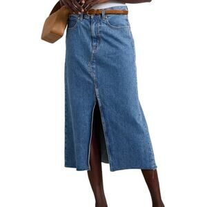 SLVRLAKE FRAYED DENIM MIDI SKIRT SIZE 28 NWT